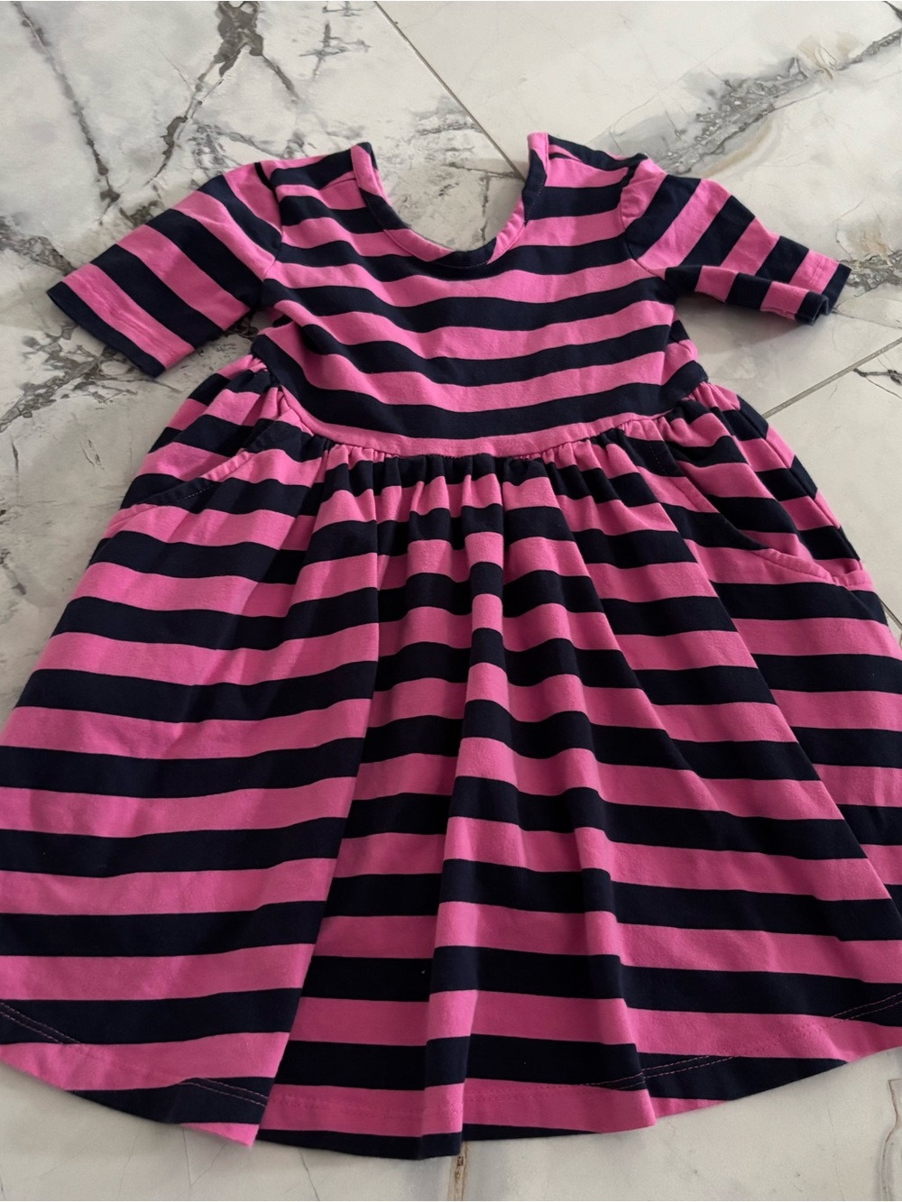 Hanna Andersson Pink and Navy Striped Knit Dress